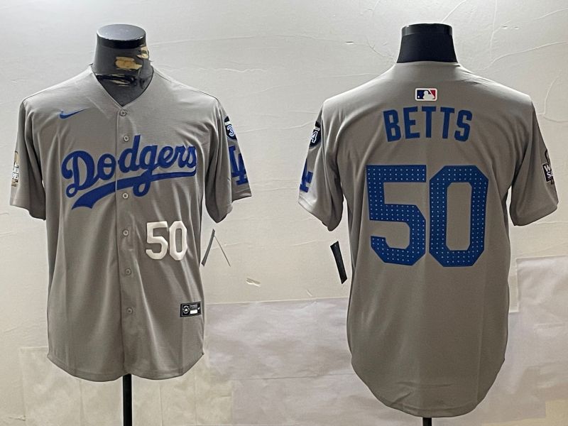 Men Los Angeles Dodgers 50 Betts Grey Game 2024 Nike MLB Jersey style 11209